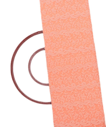 pastel peach colour chikan embroidery georgette fabric
